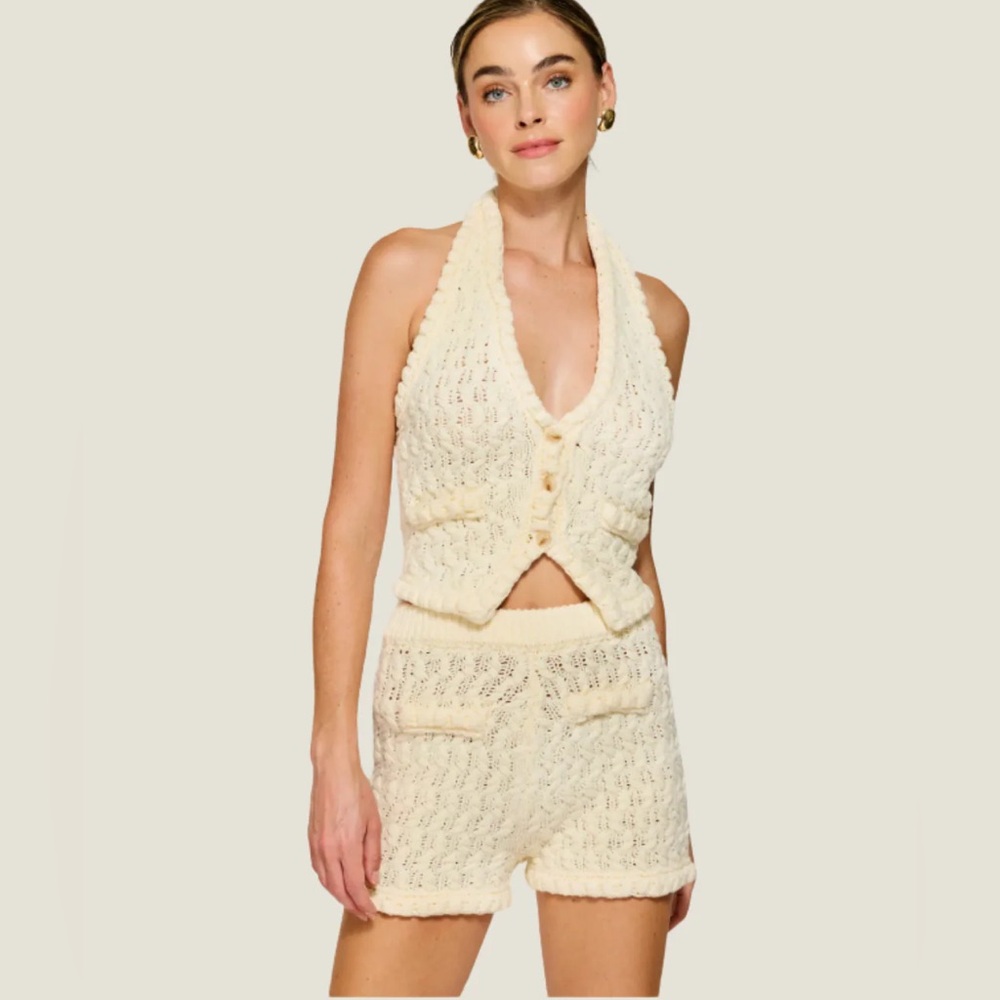 Line & Dot Aria Sweater Vest & matching knit shorts Set  in Cream Size S NWT